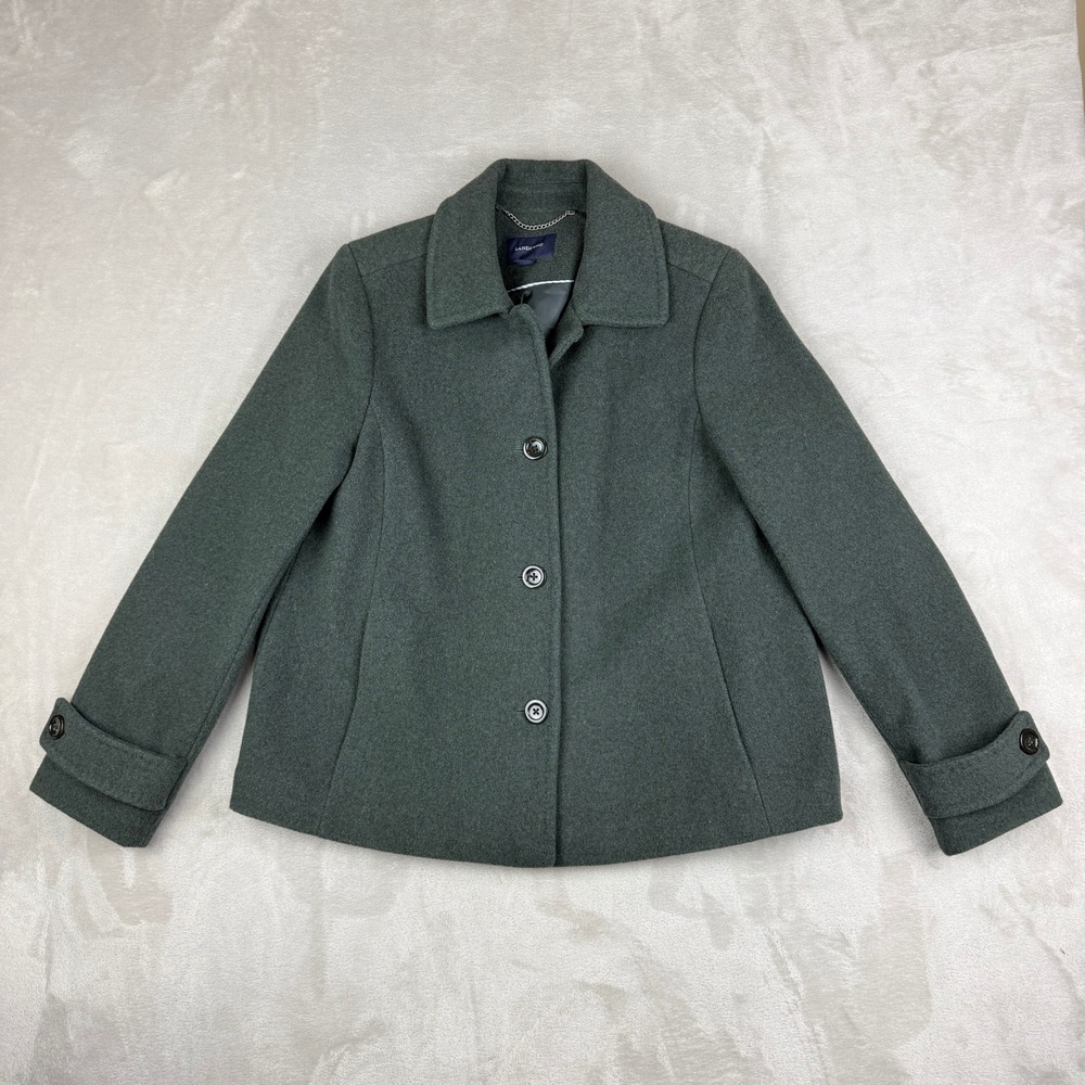 Lands End Womens 12 Peacoat Jacket Hunter Green Wool Cashmere Blend Preppy